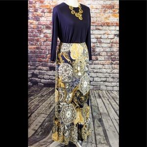 Navi and Gold Ruffle Maxi Skirt